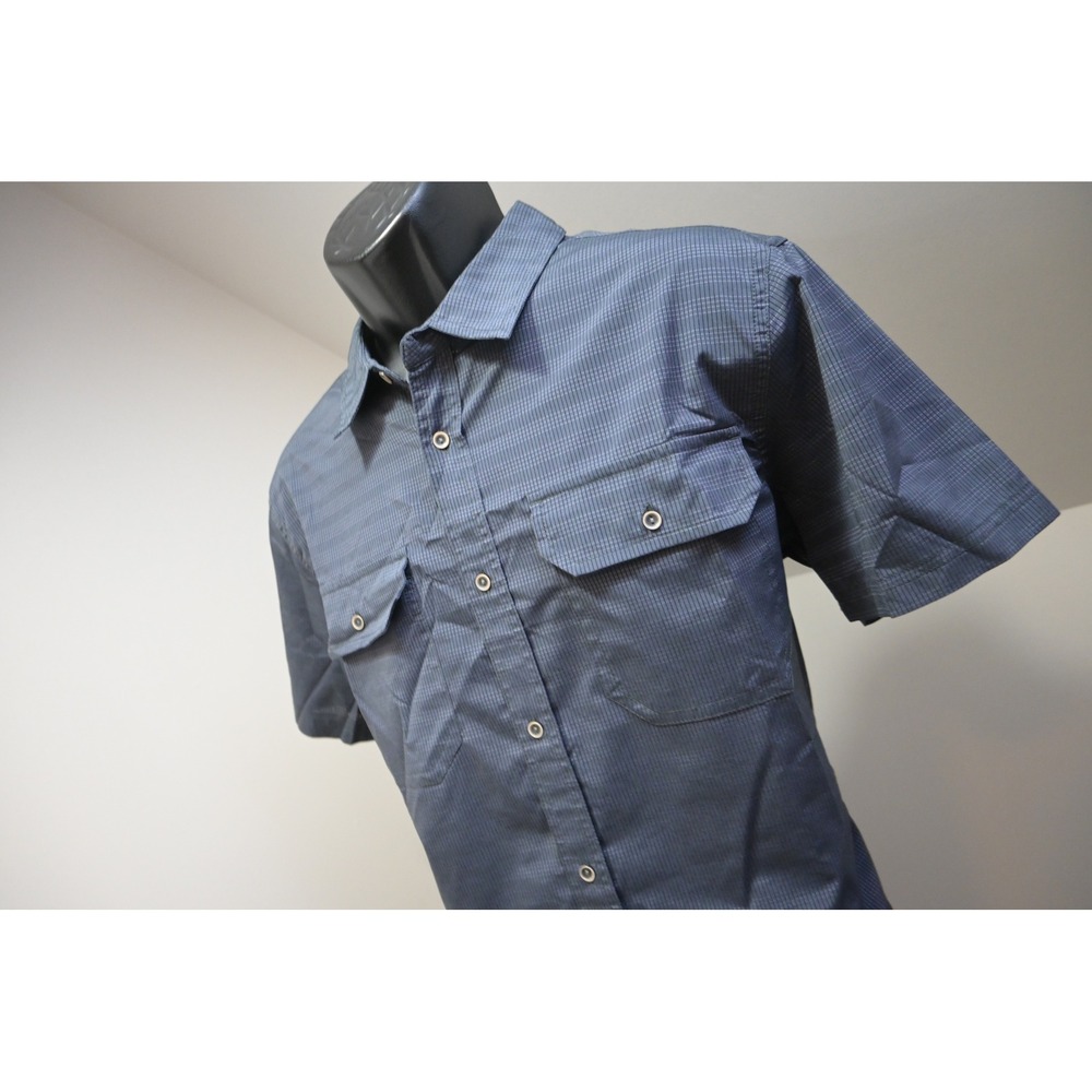 prAna Button Down Shirt Mens Medium Blue Short Sleeve Micro Grid Excellent